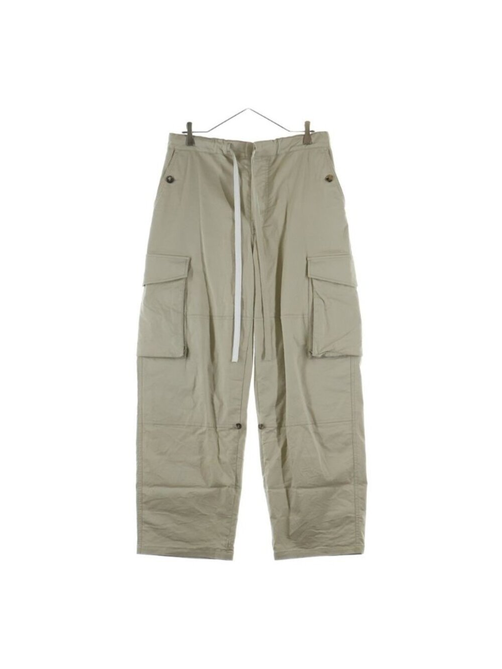 Loewe Anagram Wide Pants Drawstring Cotton Button Beige